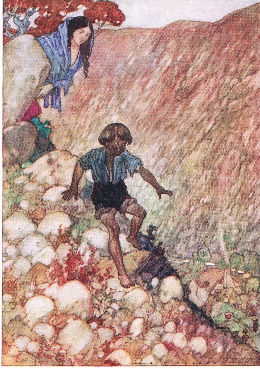 Er ging hinunter wie der tapfere kleine Mann, der er war, aus Die Wasserbabys, veröffentlicht von Humphrey Milford Oxford University Press, ca. 1930 von Albert Edward Jackson