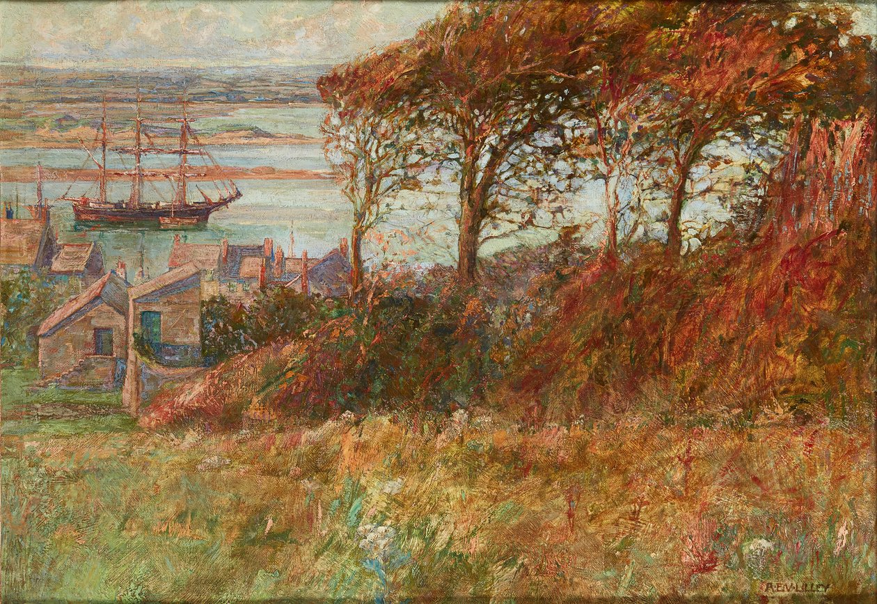 Wäldchen über dem Hafen im Herbst von Albert Ernest Victor Lilley