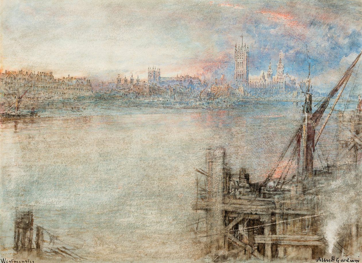 Westminster mit den Houses of Parliament bei Sonnenuntergang von Albert Goodwin