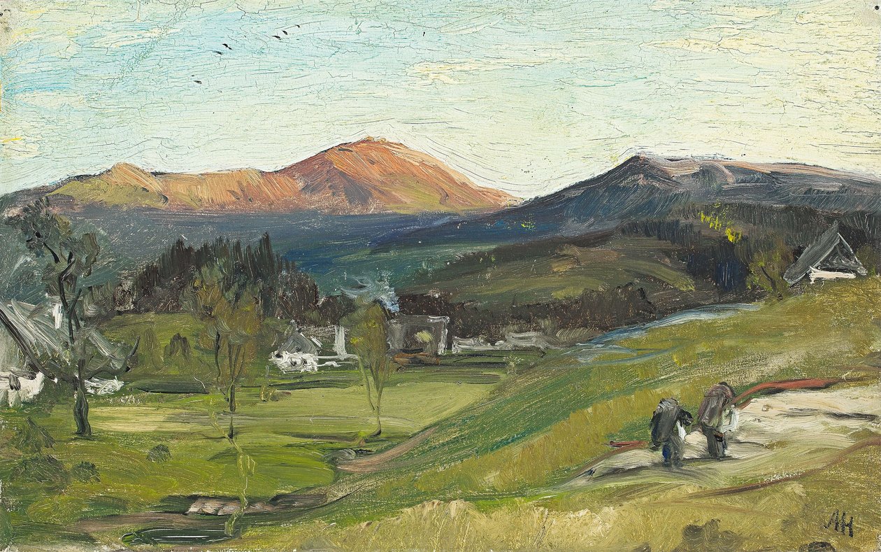 Blick über Krummhübel auf die Schneekoppe von Albert Hertel