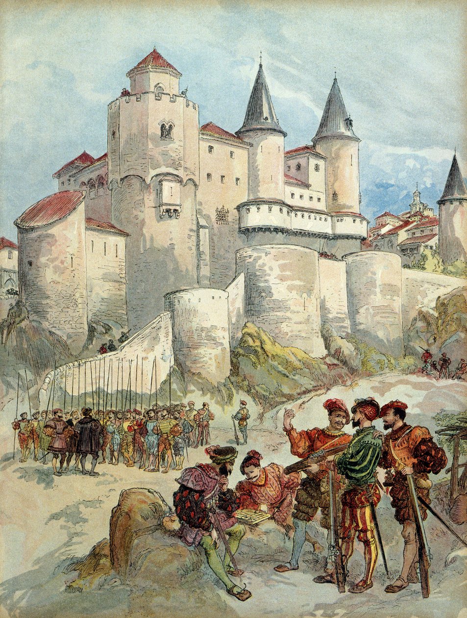 Ein Gefangener, Franz I. war bis 1526 in einem Turm des Alcazar in Madrid eingesperrt von Albert Robida