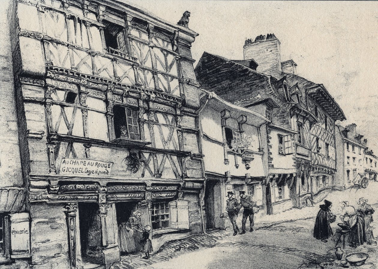 Rue Fardel in Saint Brieuc - Altes Frankreich - Bretagne - Text, Zeichnungen und Lithographien von Albert Robida (1848-1926) undatiert Ende 19. Jahrhundert von Albert Robida