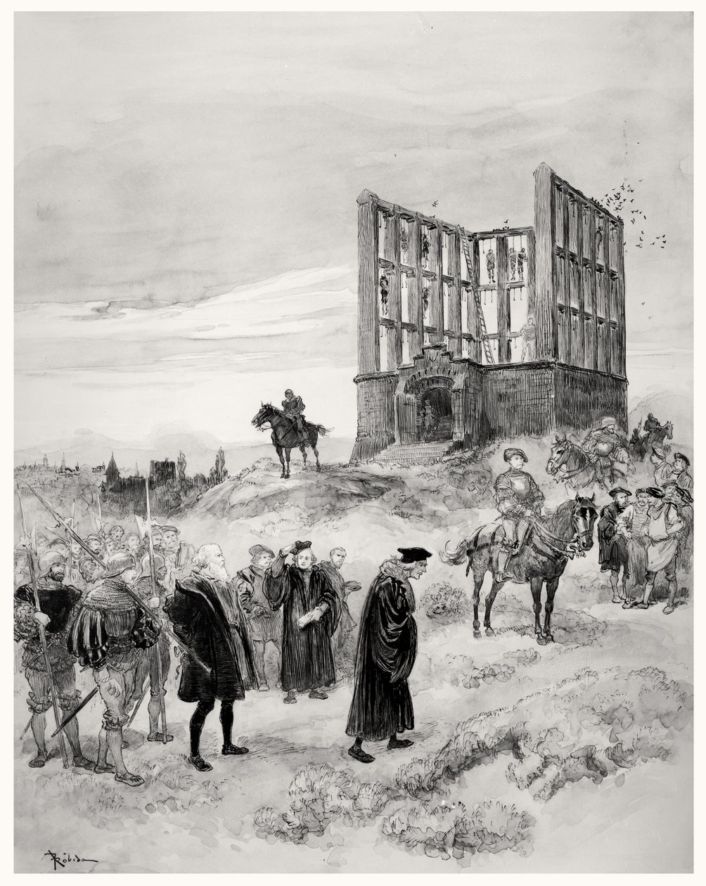 Der Superintendent Jacques de Semblancay (ca. 1445-1527) zum Tode verurteilt, auf dem Weg zum Montfaucon-Galgen, 1909 von Albert Robida