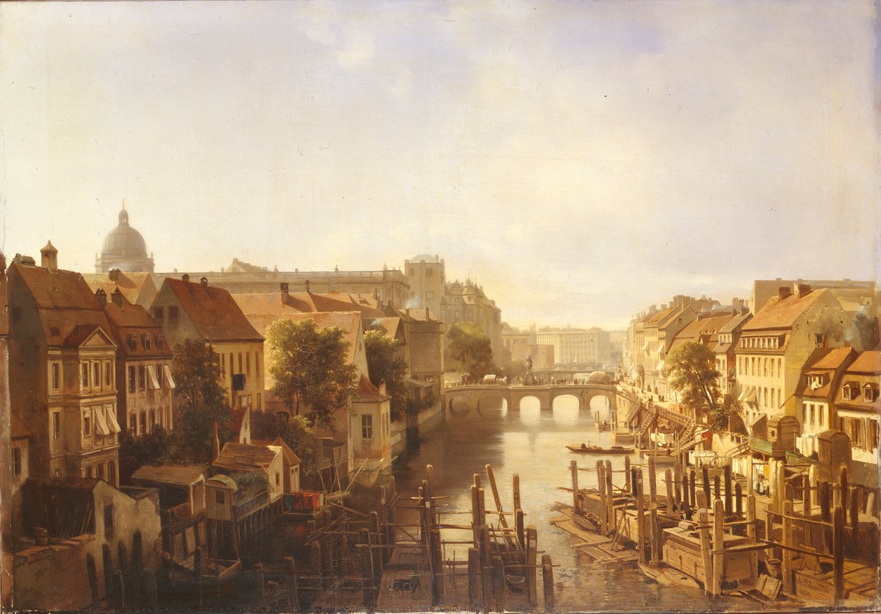 Blick auf die Lange Brücke vom Mühlendamm, 1850 von Albert Schwendy