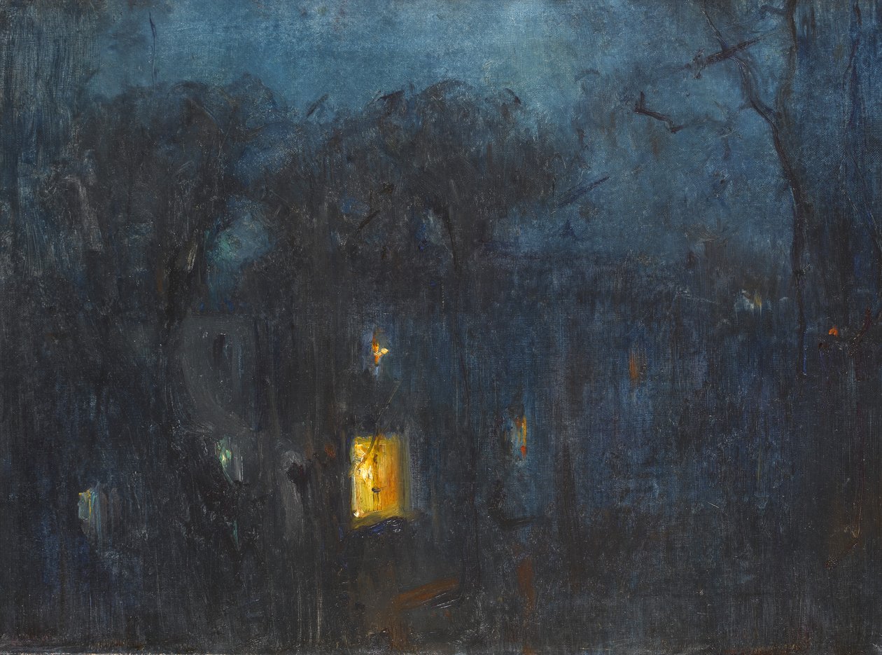 Haus bei Nacht mit einem beleuchteten Fenster von Albert de Belleroche