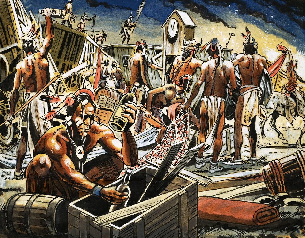 Cheyenne-Indianer plündern einen Güterzug von Alberto Giolitti