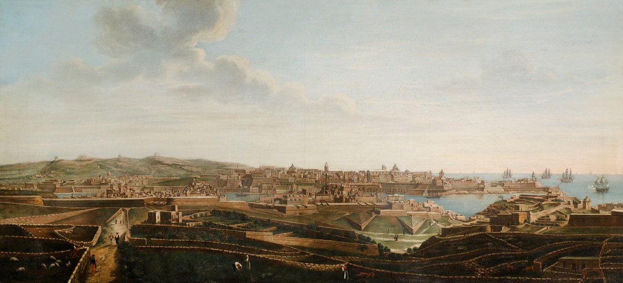 Eines von sieben Ansichten von Valletta, Malta und Umgebung, ca. 1753 von Alberto Pullicino