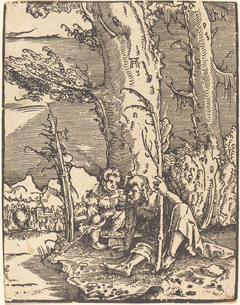 Heiliger Christophorus am Flussufer sitzend von Albrecht Altdorfer