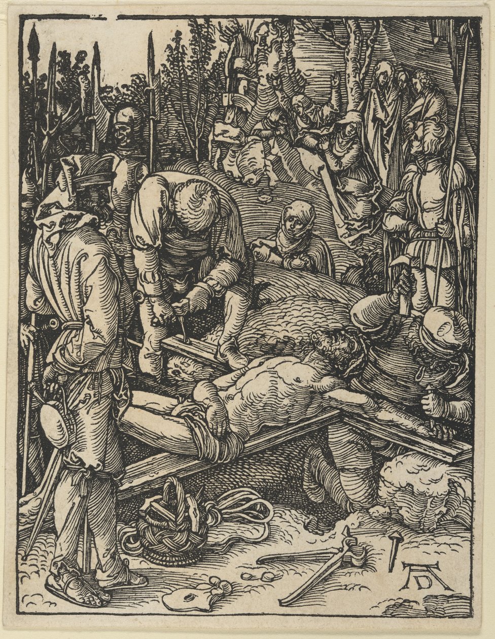 Christus ans Kreuz genagelt, aus Die Kleine Passion von Albrecht Dürer