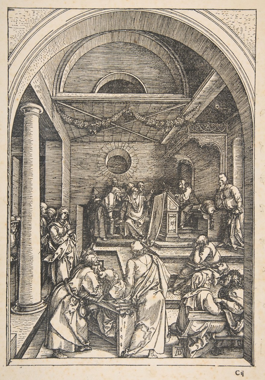 Christus unter den Schriftgelehrten, aus Das Leben der Jungfrau, Lateinische Ausgabe, 1511 von Albrecht Dürer