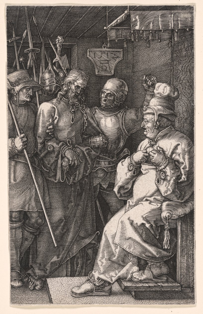 Christus vor Kaiphas, aus Die gravierte Passion von Albrecht Dürer