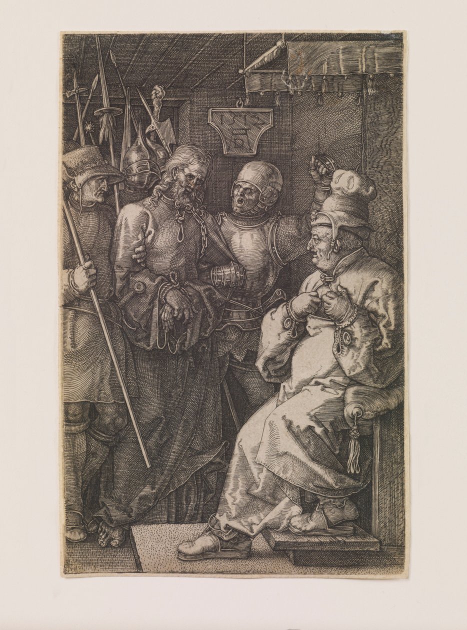 Christus vor Kaiphas, aus der Serie „Die gravierte Passion“ von Albrecht Dürer