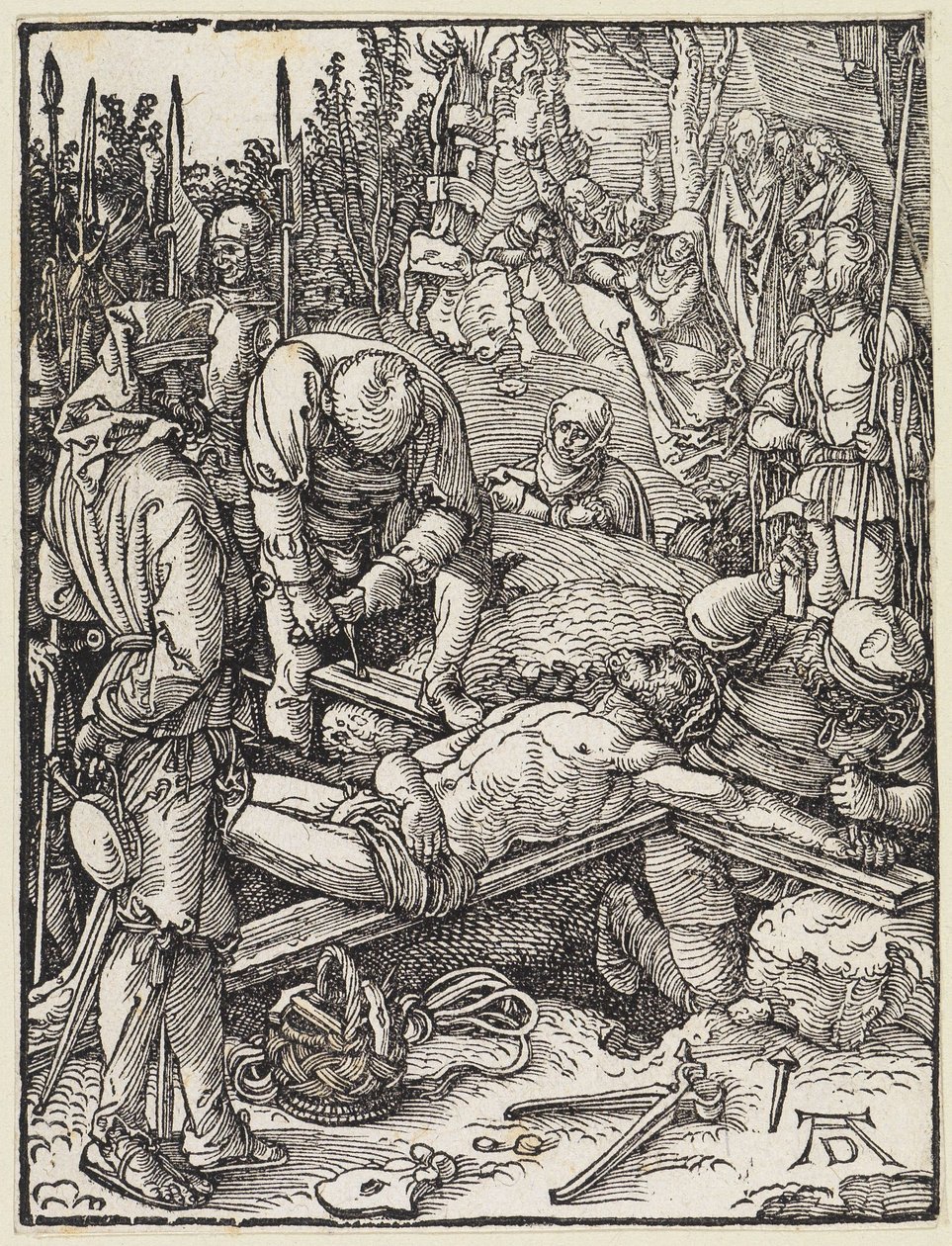 Christus wird an das Kreuz genagelt von Albrecht Dürer