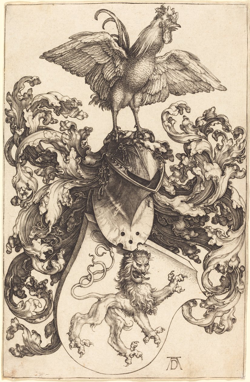 Wappen mit einem Löwen und einem Hahn von Albrecht Dürer