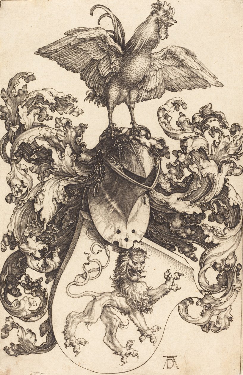 Wappen mit einem Löwen und einem Hahn von Albrecht Dürer