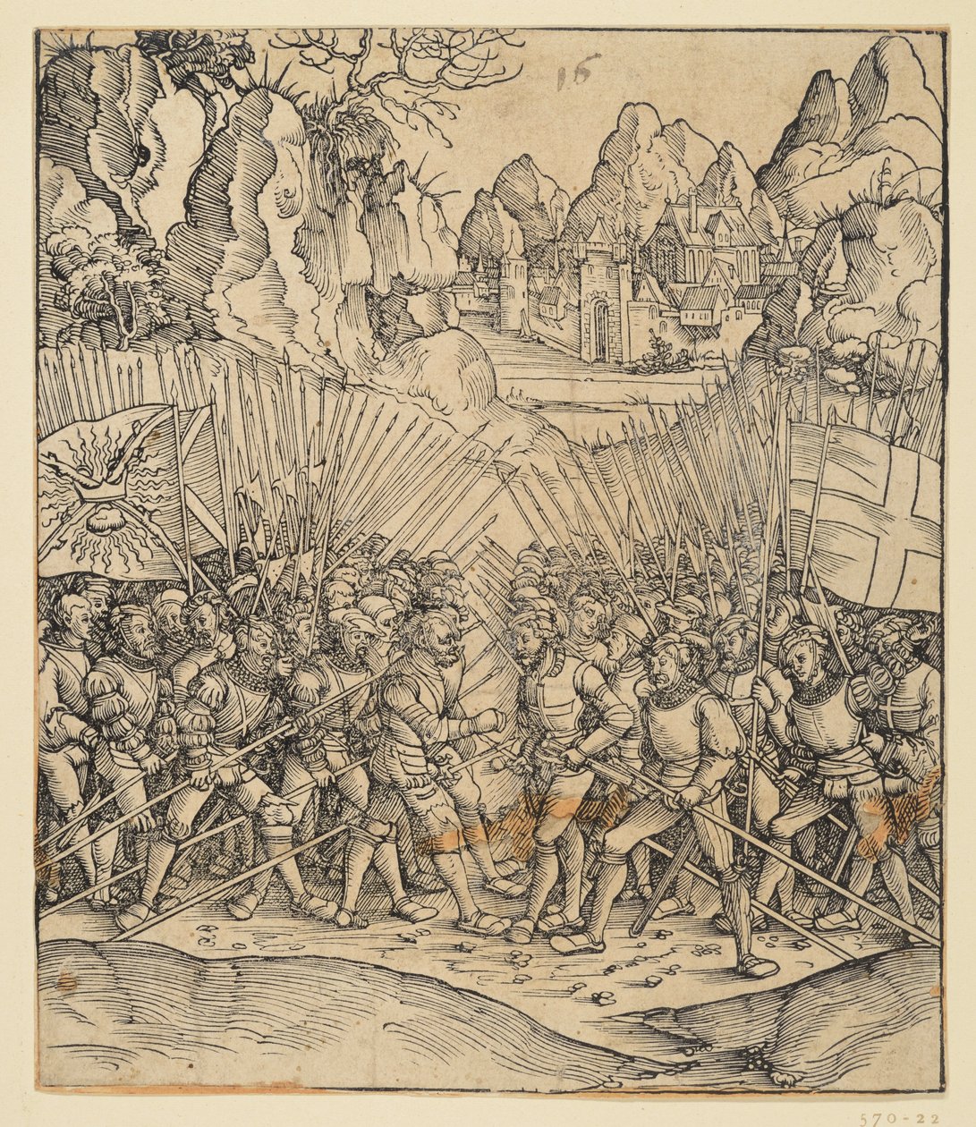 Die Ehrenpforte Kaiser Maximilians I. (Fragment v. 24b): Die Schlachtszene unten links von Albrecht Dürer