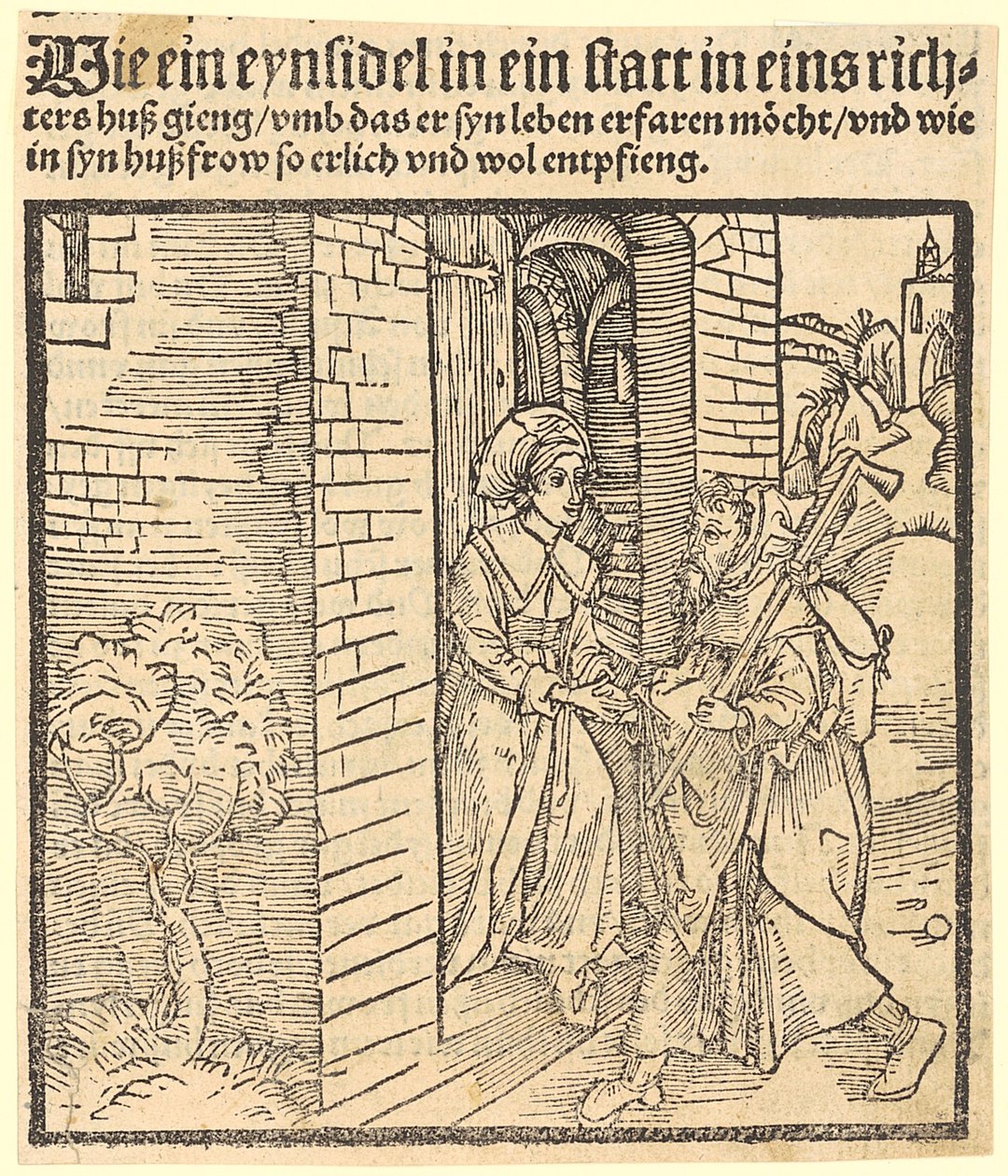 Die Frau des Schultheissen empfängt den Einsiedler von Albrecht Dürer