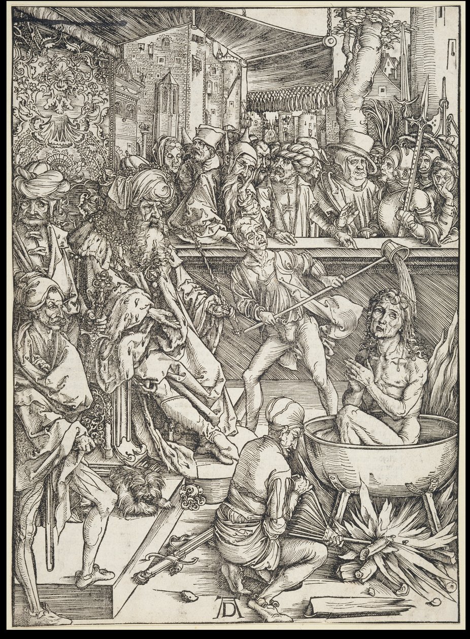 Die Marter des Evangelisten Johannes, aus der Folge der Apokalypse, Urausgabe Deutsch 1498 von Albrecht Dürer