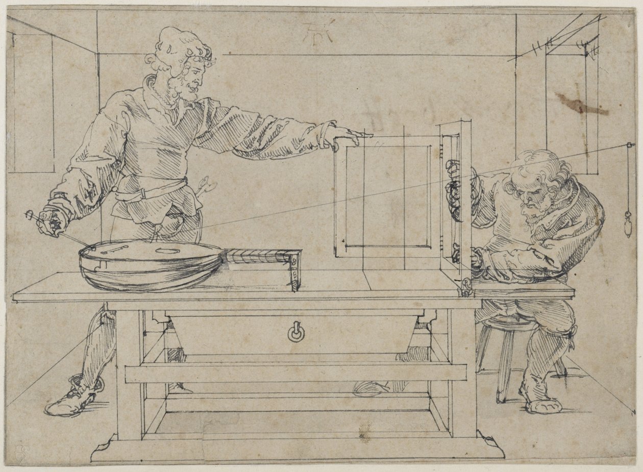 Ein Mann, eine Laute visierend von Albrecht Dürer