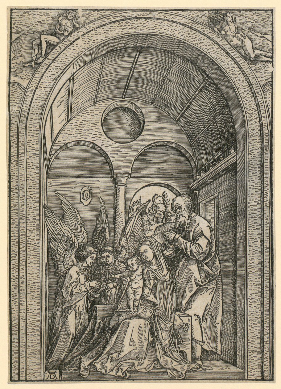 Heilige Familie mit zwei Engeln im Gewölbe von Albrecht Dürer