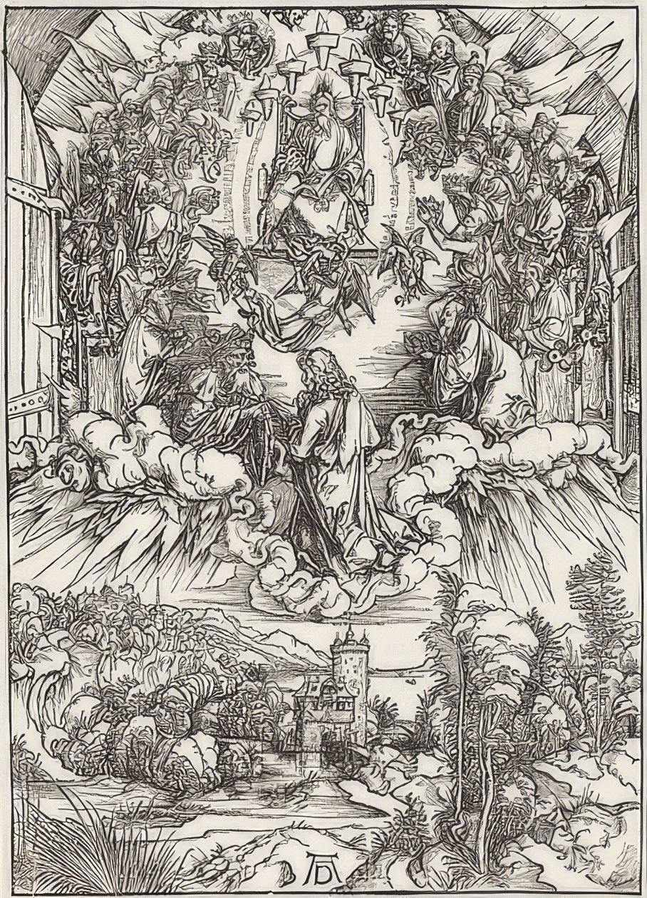 Johannes vor Gottvater und den Ältesten, aus der Folge der Apokalypse von Albrecht Dürer