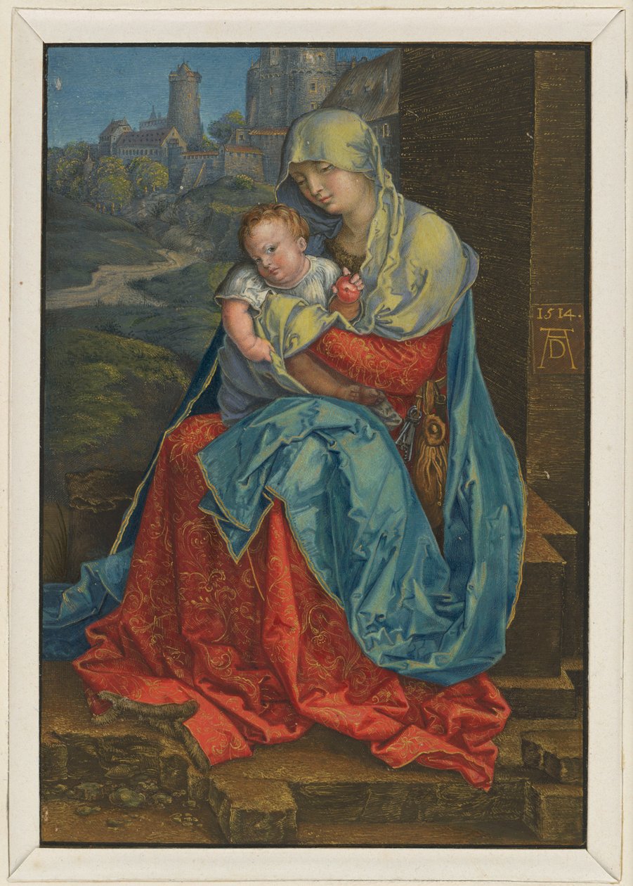Maria mit Kind vor einer Mauer sitzend von Albrecht Dürer