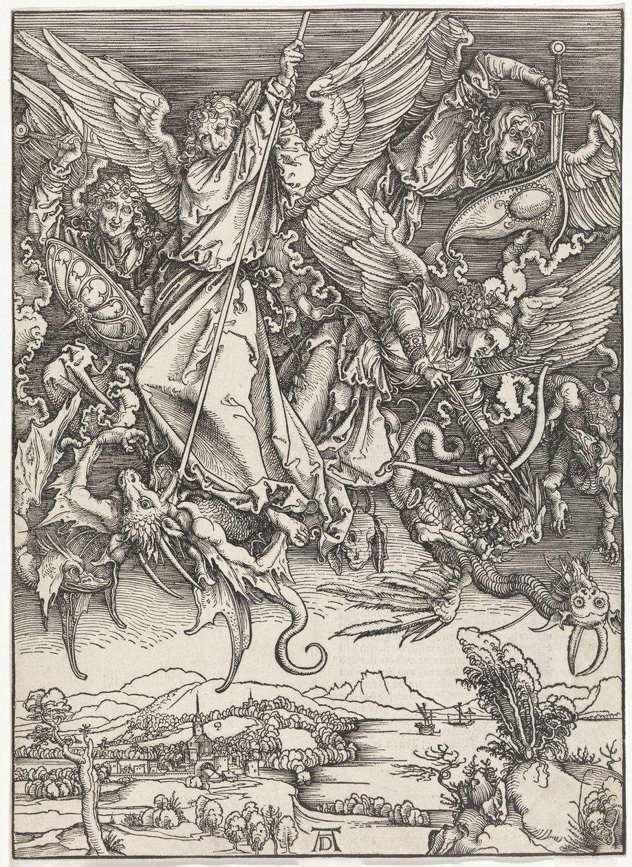 Michael kämpft gegen den Drachen (Die Apokalypse) von Albrecht Dürer