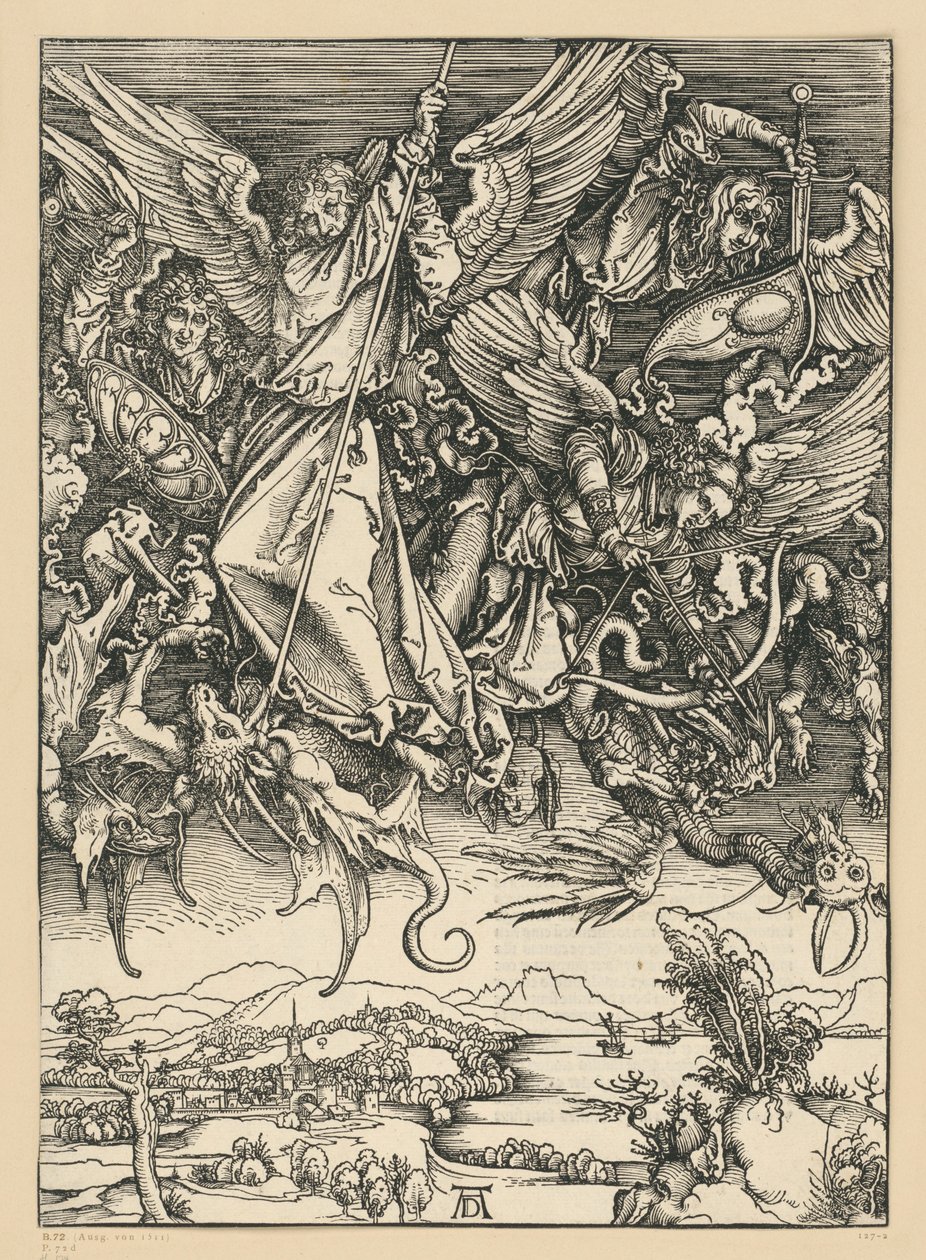 Michaels Kampf mit dem Drachen (Apokalypse) von Albrecht Dürer