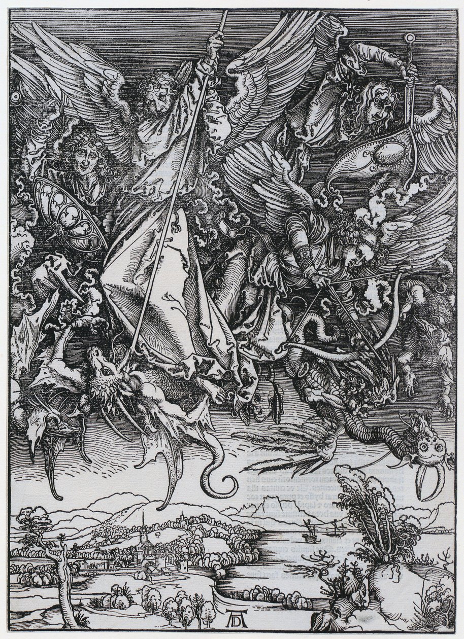 Michaels Kampf mit dem Drachen, X. Figur, Blatt 12 der Folge "Die Apokalypse" von Albrecht Dürer