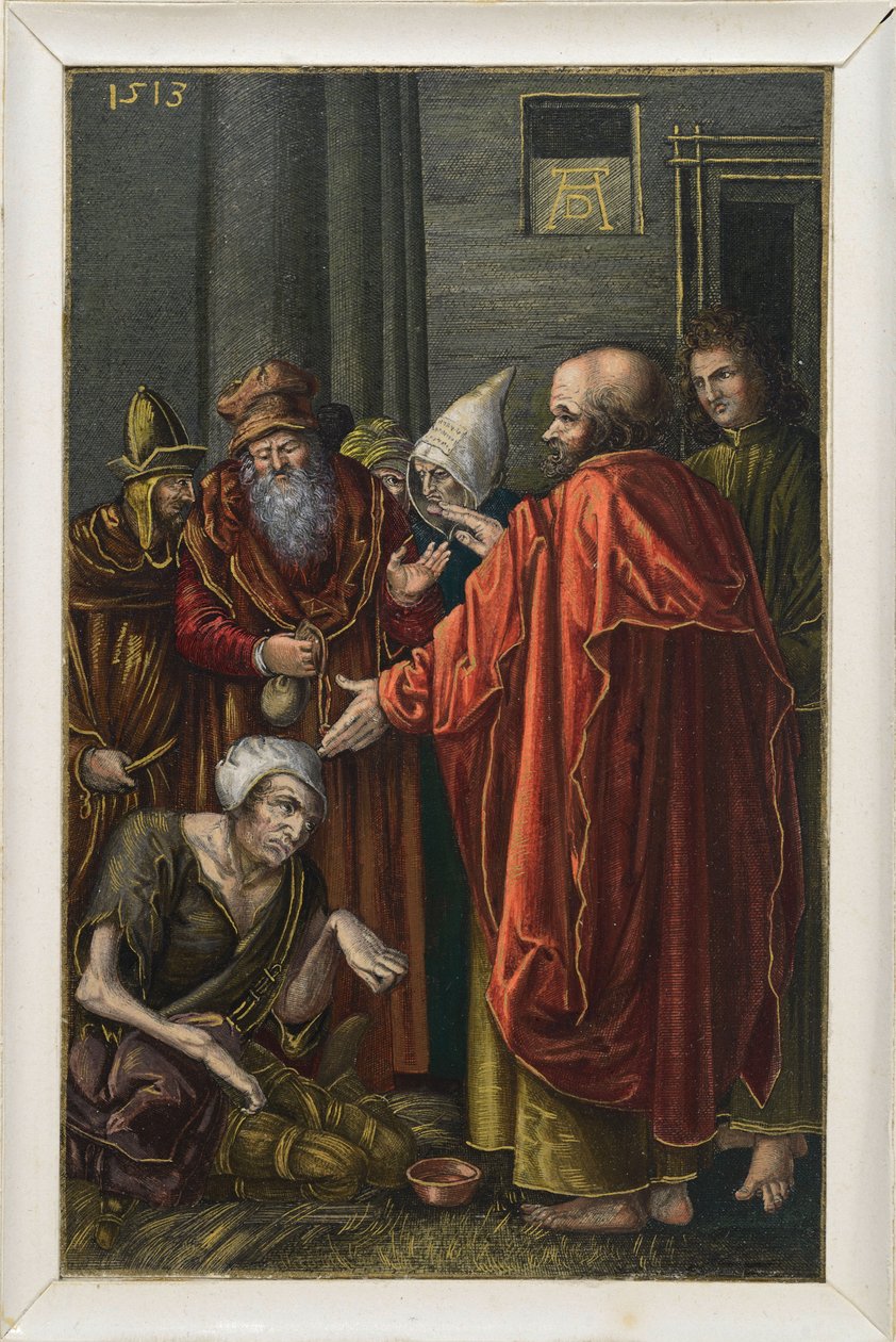 Petrus und Johannes heilen einen lahmen Bettler im Tempel von Albrecht Dürer