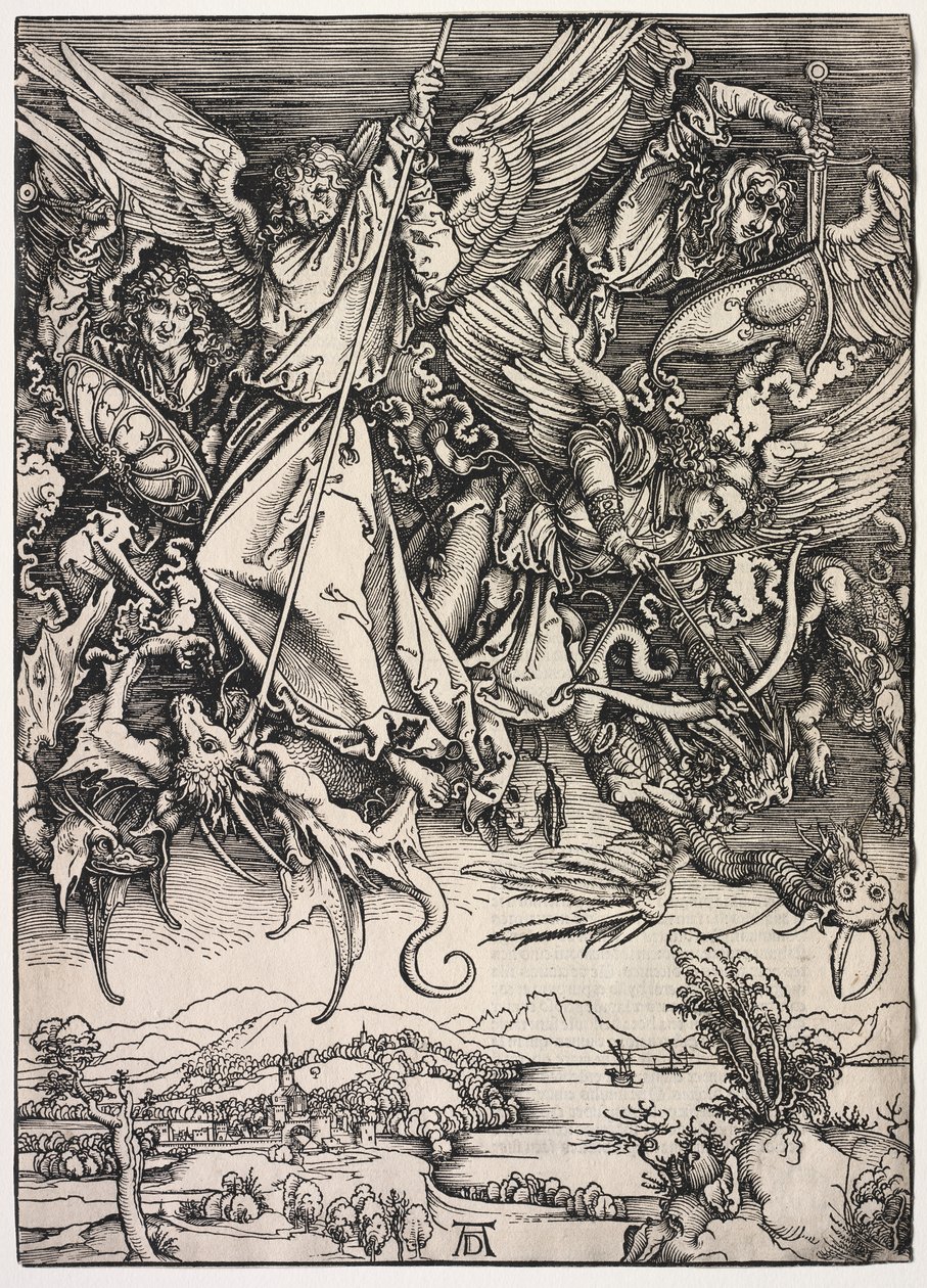 Offenbarung des Johannes: Michael kämpft gegen den Drachen von Albrecht Dürer