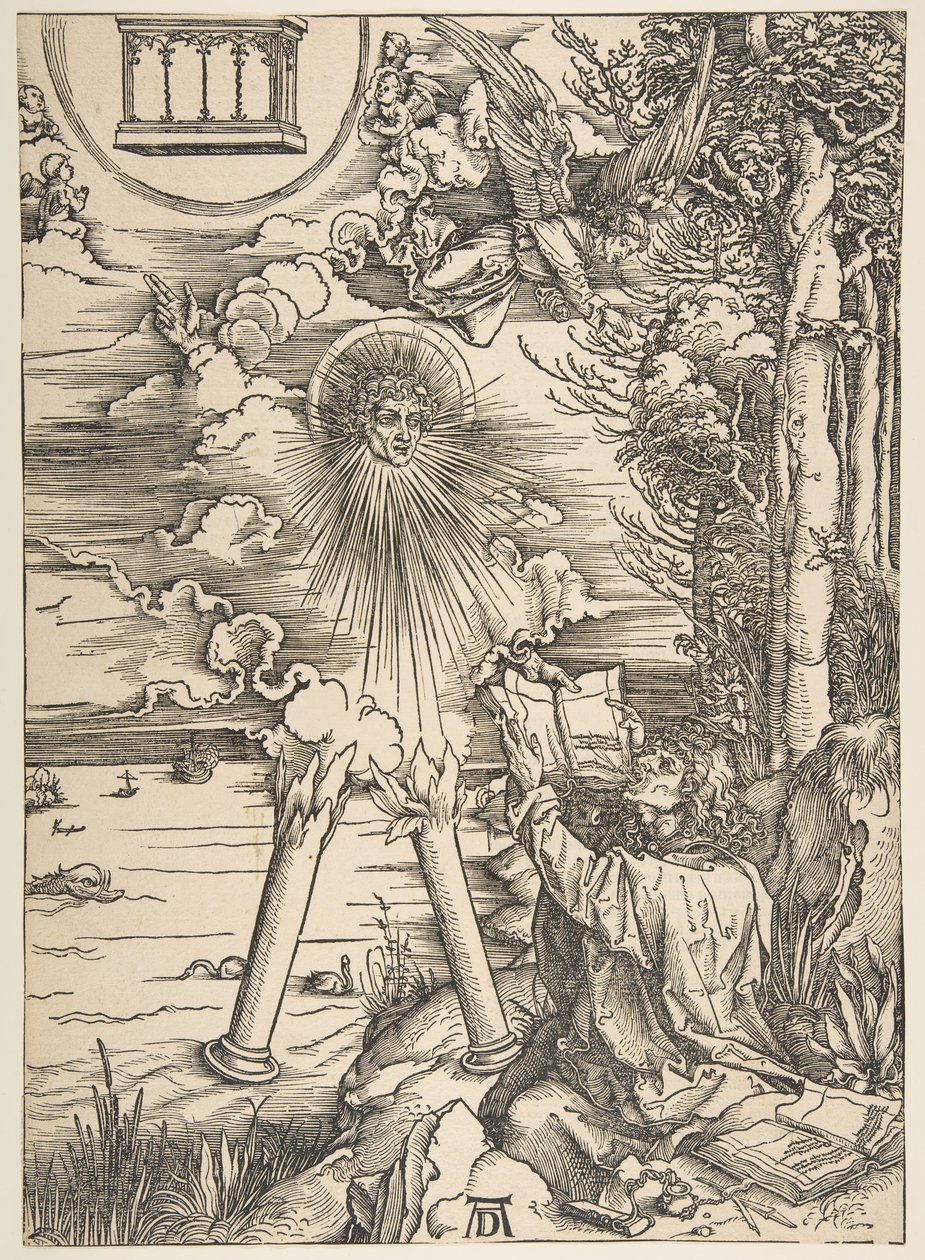 Heiliger Johannes verschlingt das Buch, aus der Apokalypse, lateinische Ausgabe, 1511 von Albrecht Dürer