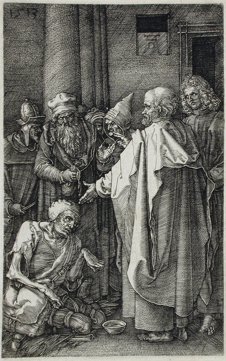 Die Heiligen Petrus und Johannes heilen einen Gelähmten am Tempeltor von Albrecht Dürer