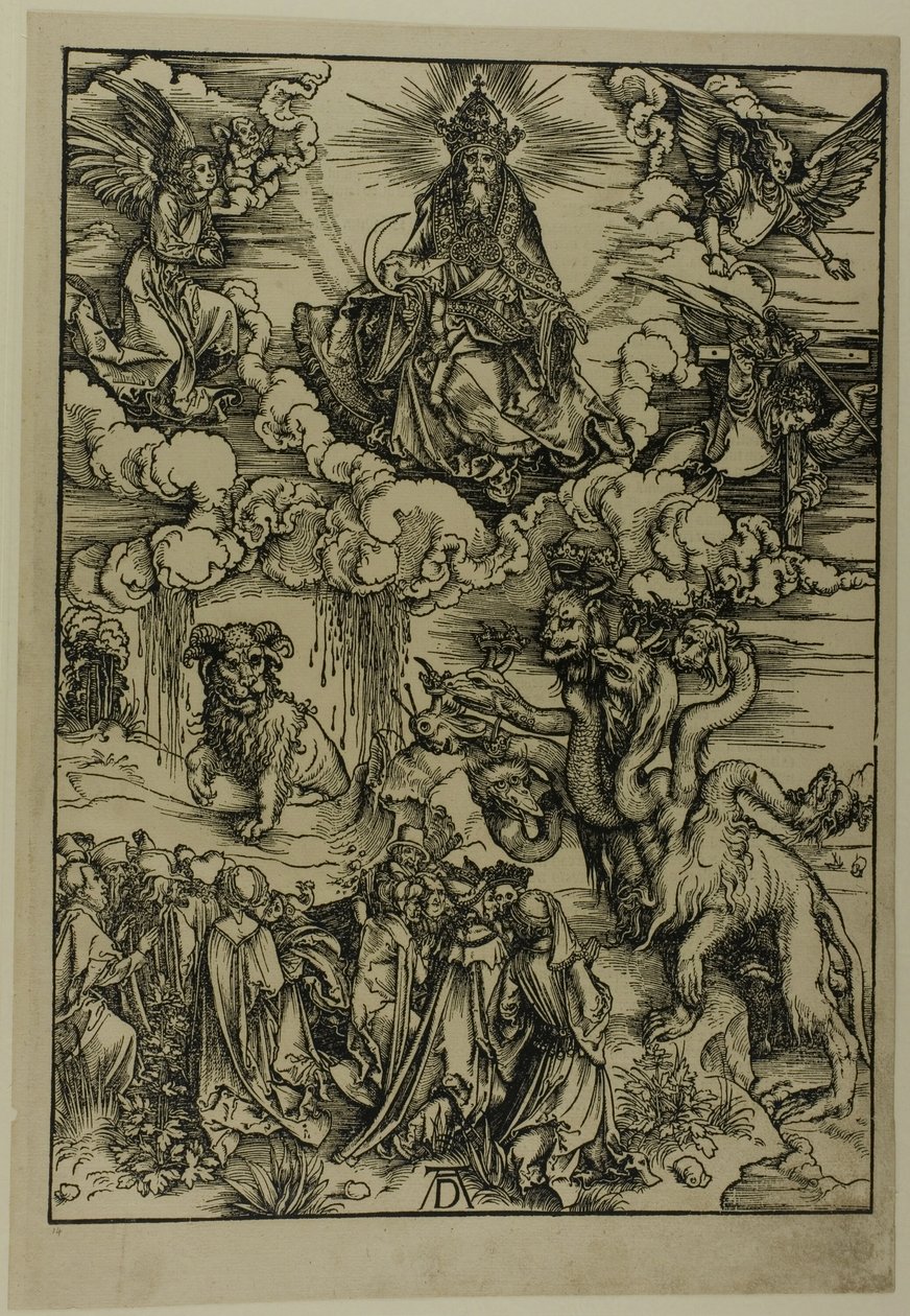 Das Tier mit zwei Hörnern wie ein Lamm, aus der Apokalypse von Albrecht Dürer