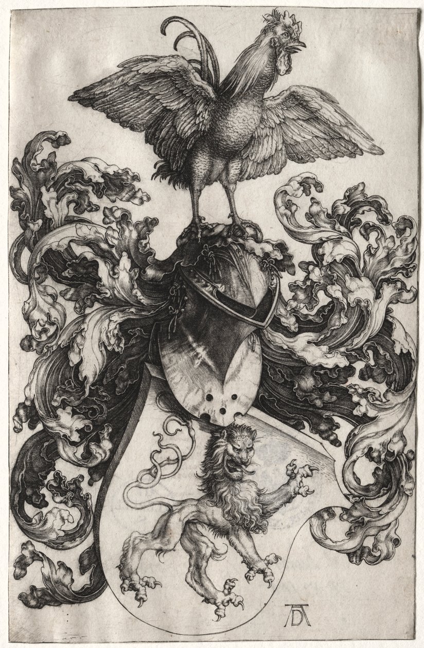 Das Wappen mit einem Löwen und einem Hahn von Albrecht Dürer