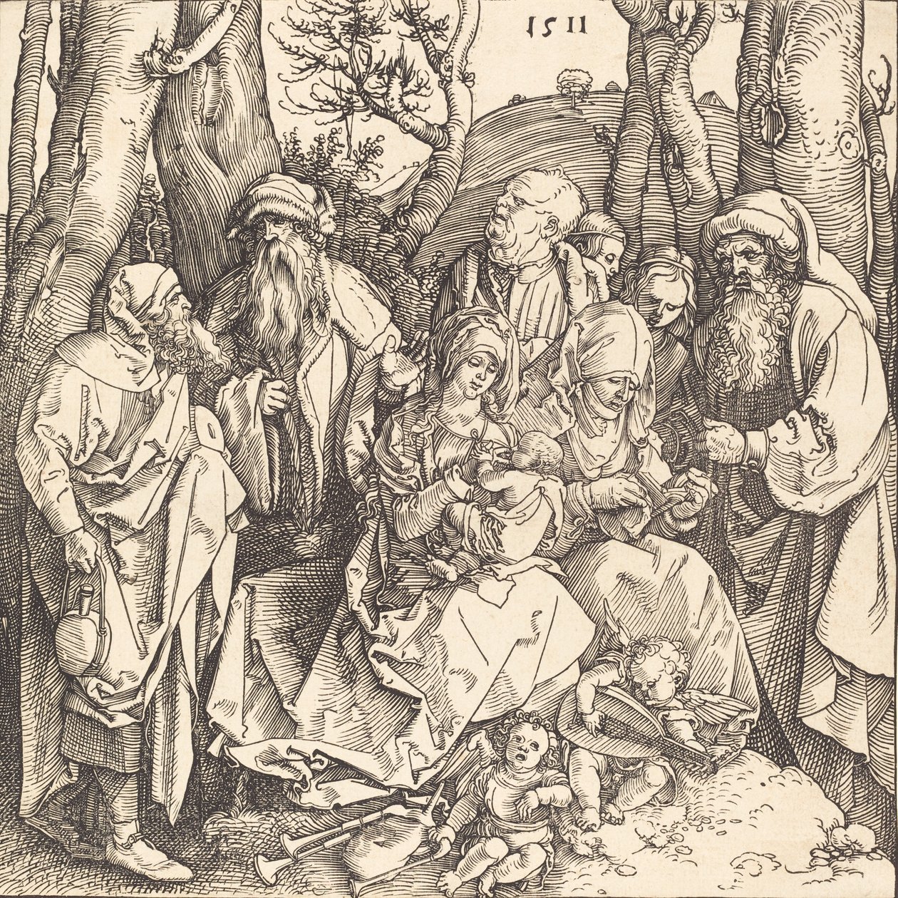 Die Heilige Familie mit zwei musizierenden Engeln, 1511 von Albrecht Dürer