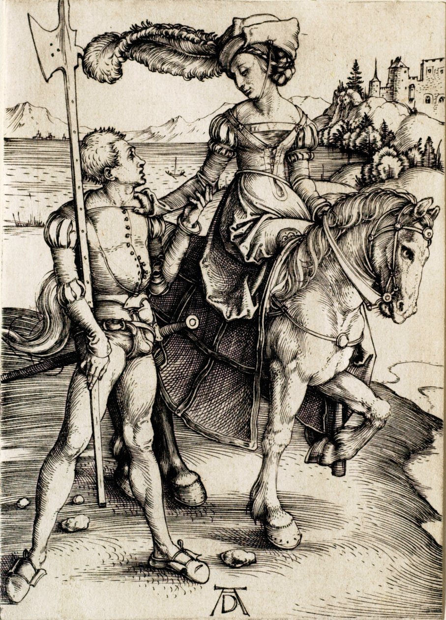 Die Dame zu Pferd mit dem Hellebardier von Albrecht Dürer
