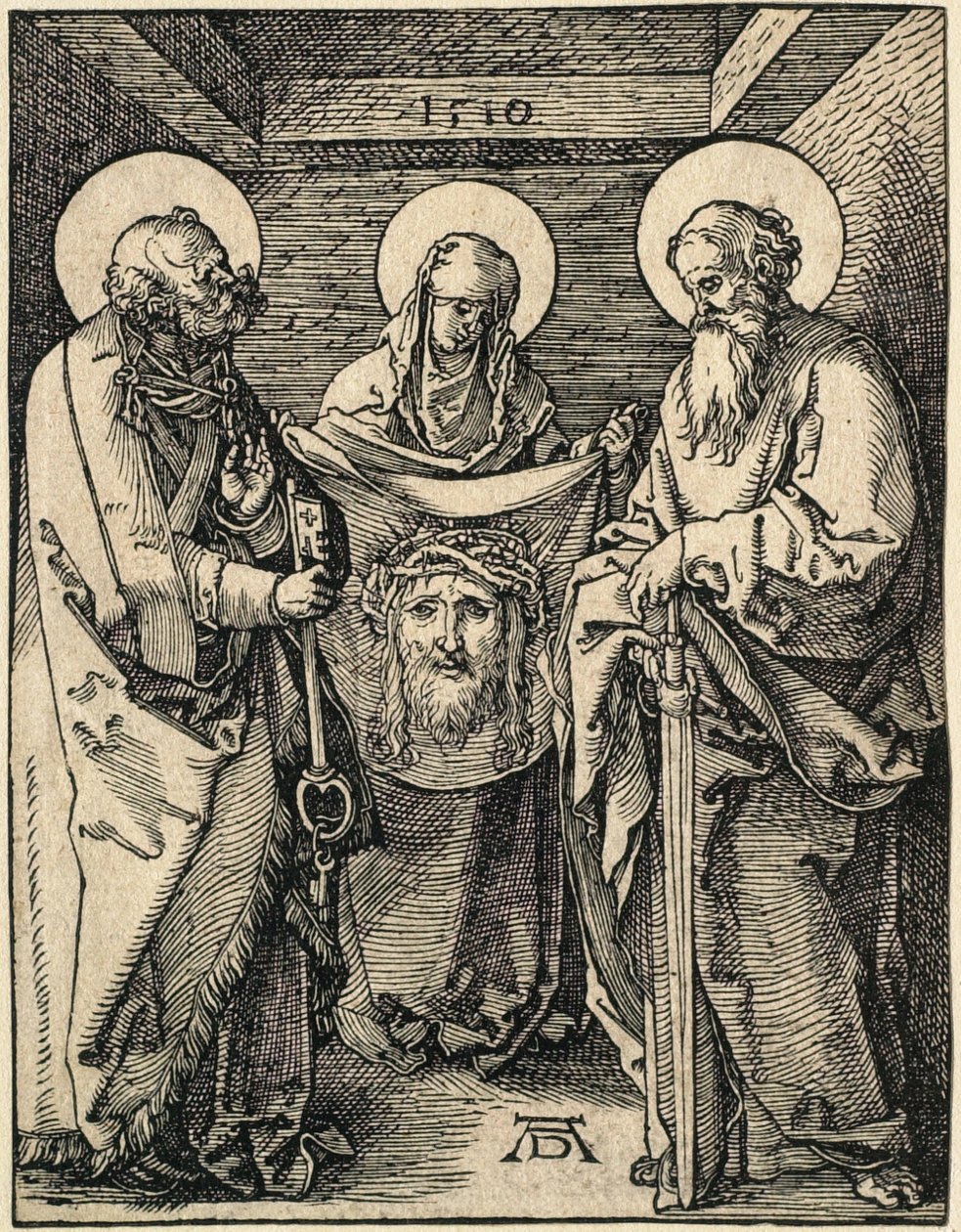 Die Kleine Passion: Veronika zwischen den Heiligen Petrus und Paulus von Albrecht Dürer