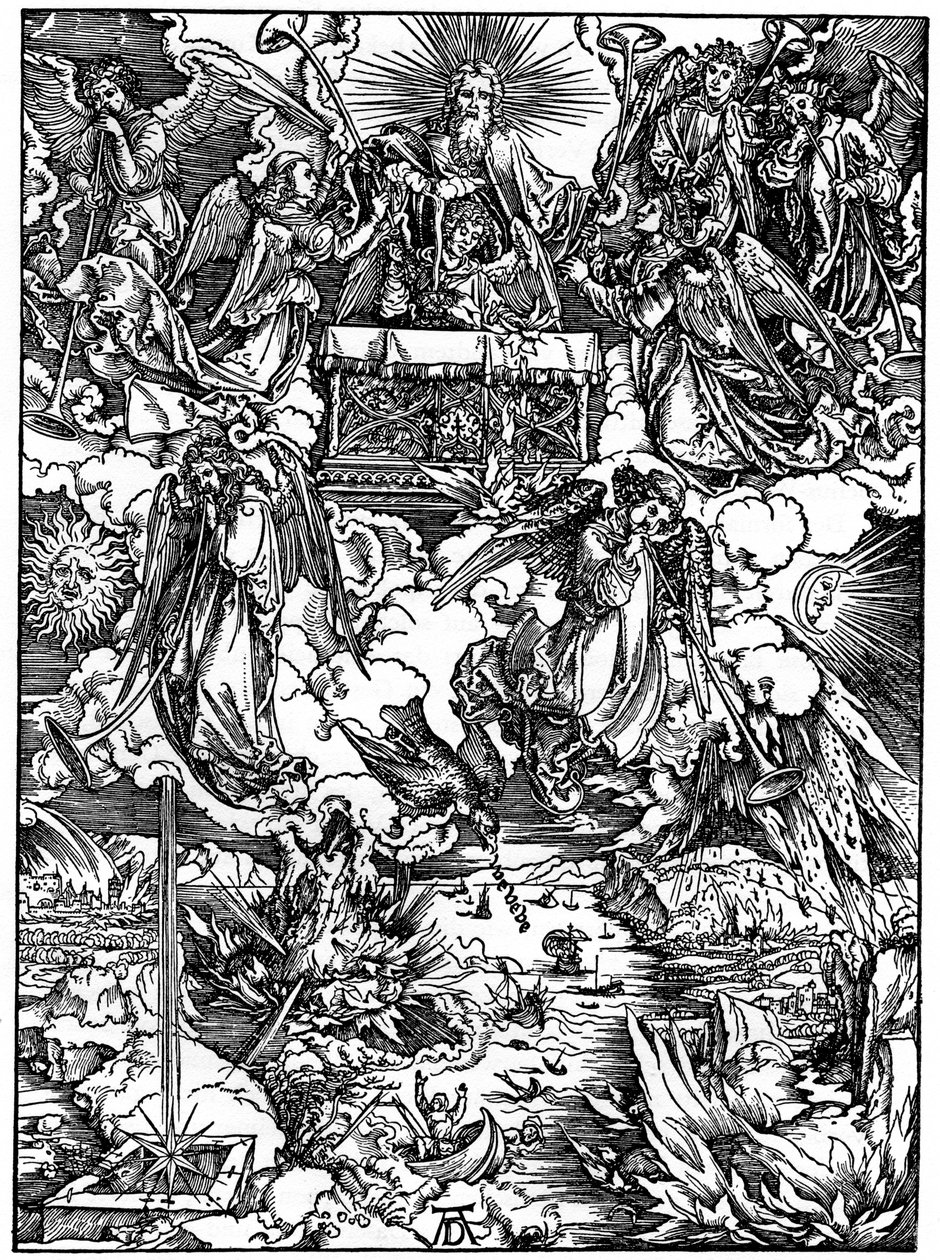 Die Öffnung des siebten Siegels, Die sieben Engel mit den Trompeten, 1498, 1936 von Albrecht Dürer