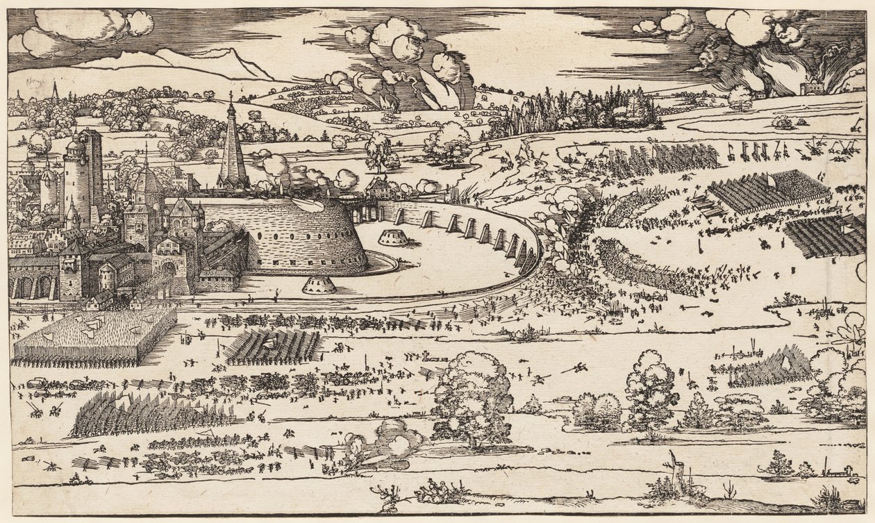 Die Belagerung einer Festung (nur linke Seite, von 2 Blöcken) von Albrecht Dürer