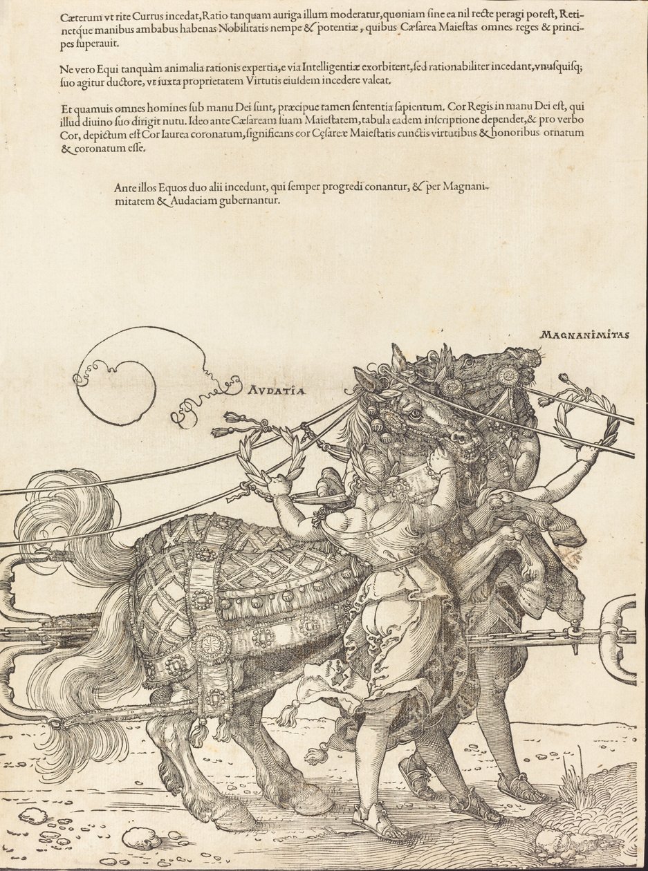 Der Triumphwagen von Maximilian I. Der große Triumphwagen [Tafel 7 von 8], 1523 Lateinische Ausgabe von Albrecht Dürer