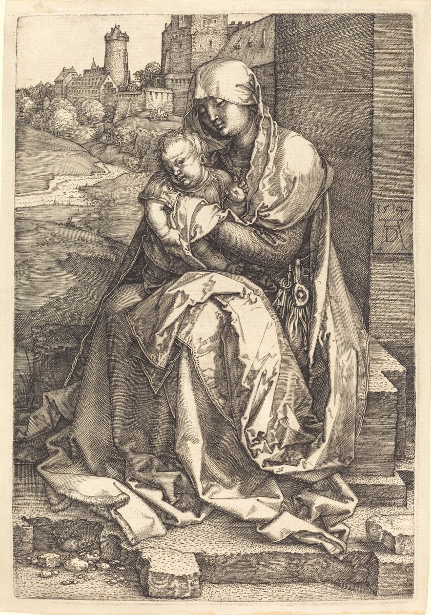 Die Jungfrau und das Kind an der Mauer sitzend von Albrecht Dürer