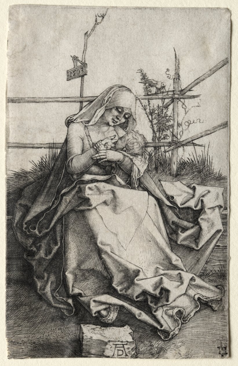 Die Jungfrau und das Kind auf einer grasbewachsenen Bank von Albrecht Dürer
