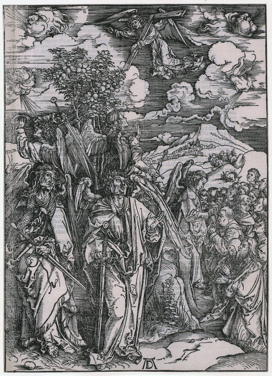 Vier Engel, die die Winde aufhalten / Die Versiegelung der Auserwählten, V. Figur, Blatt 7 der Folge "Die Apokalypse" von Albrecht Dürer