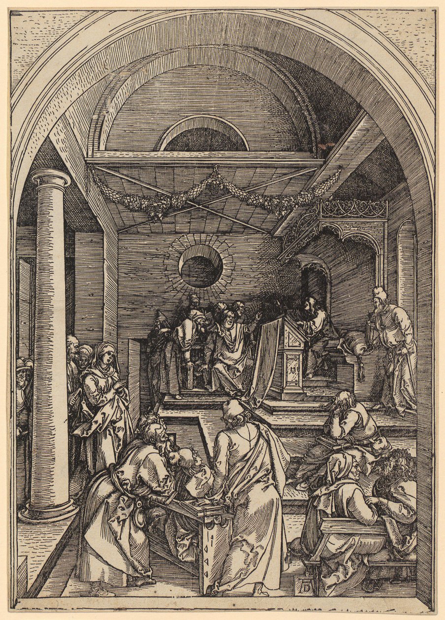 Zwölfjähriger Jesus im Tempel, Blatt 16 der Folge "Das Marienleben" von Albrecht Dürer