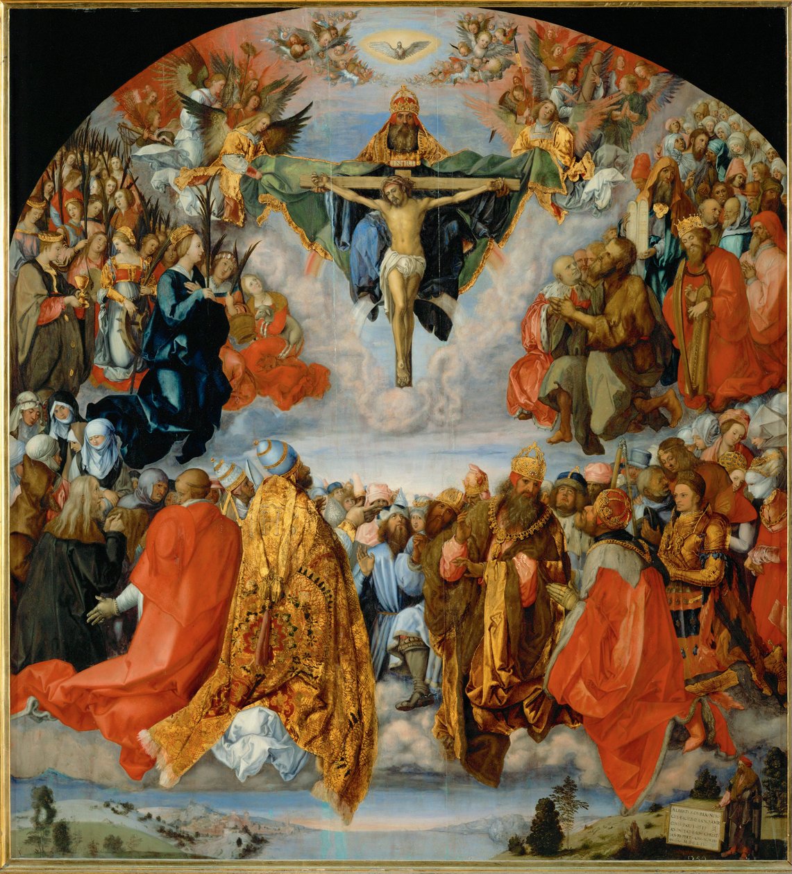 Die Anbetung der Dreifaltigkeit mit Dürers Selbstporträt unten rechts von Albrecht Dürer or Duerer