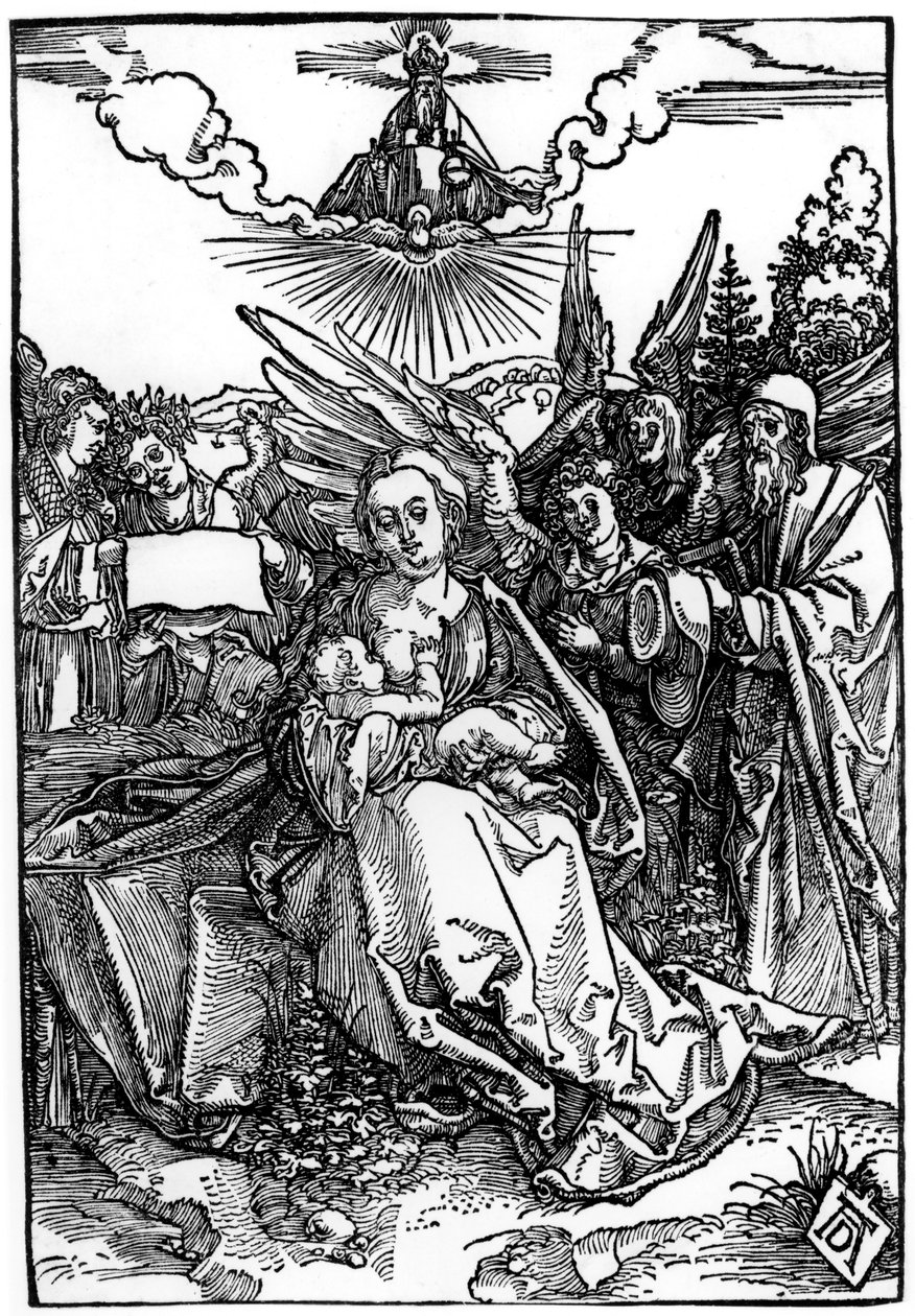 Die Heilige Familie mit fünf Engeln, ca. 1504 von Albrecht Dürer