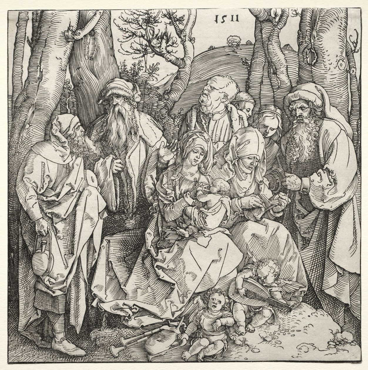 Die Heilige Familie mit zwei musizierenden Engeln von Albrecht Dürer or Duerer