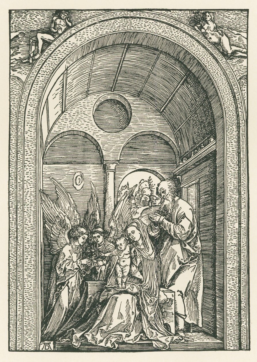 Die Heilige Familie mit zwei Engeln in einem Portikus, um 1503-04 von Albrecht Dürer or Duerer