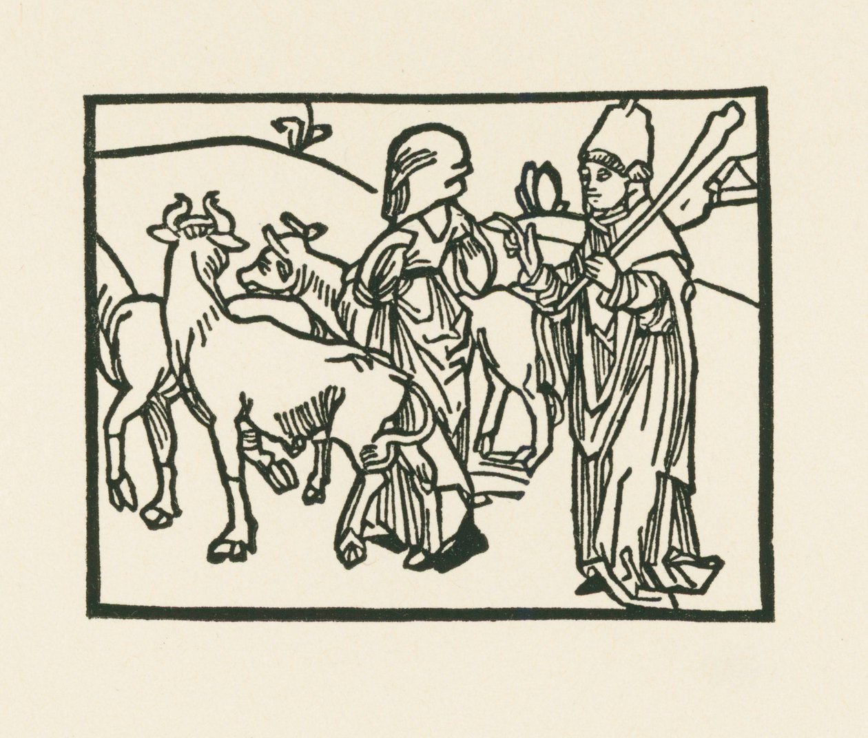 Der Priester in seinen Gewändern vertreibt das Vieh und vor ihm geht die Magd von Albrecht Dürer or Duerer